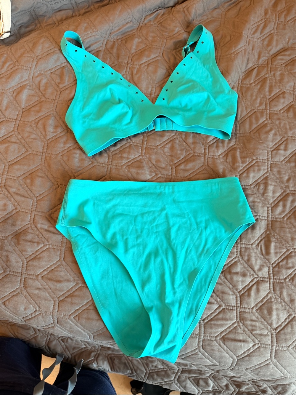 Cupshe Bright Teal Star-Accent High-Waist Bikini